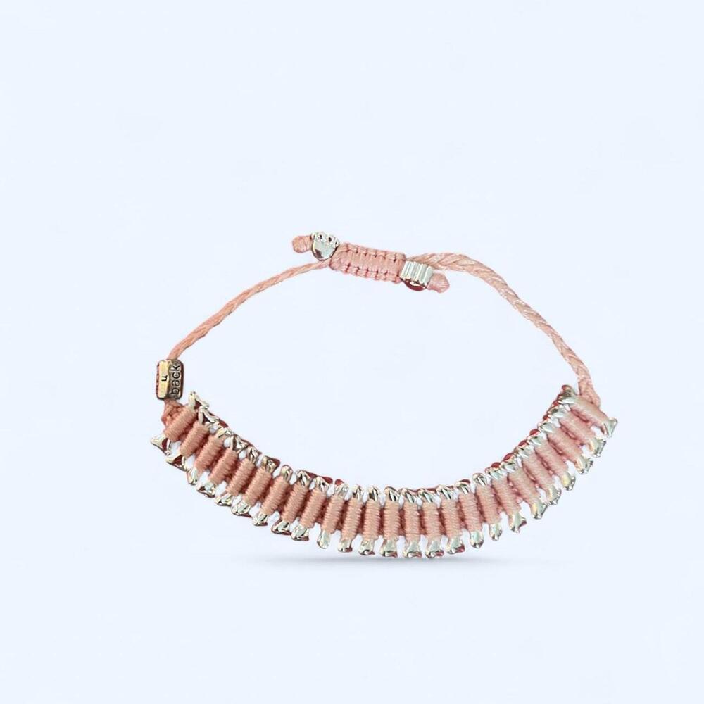 Heart You Back pink dog bone bracelet with silver bones and paws